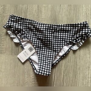 Cupshe Ruffled Gingham Plaid Swimsuit Bikini bottoms Black and White Sz M